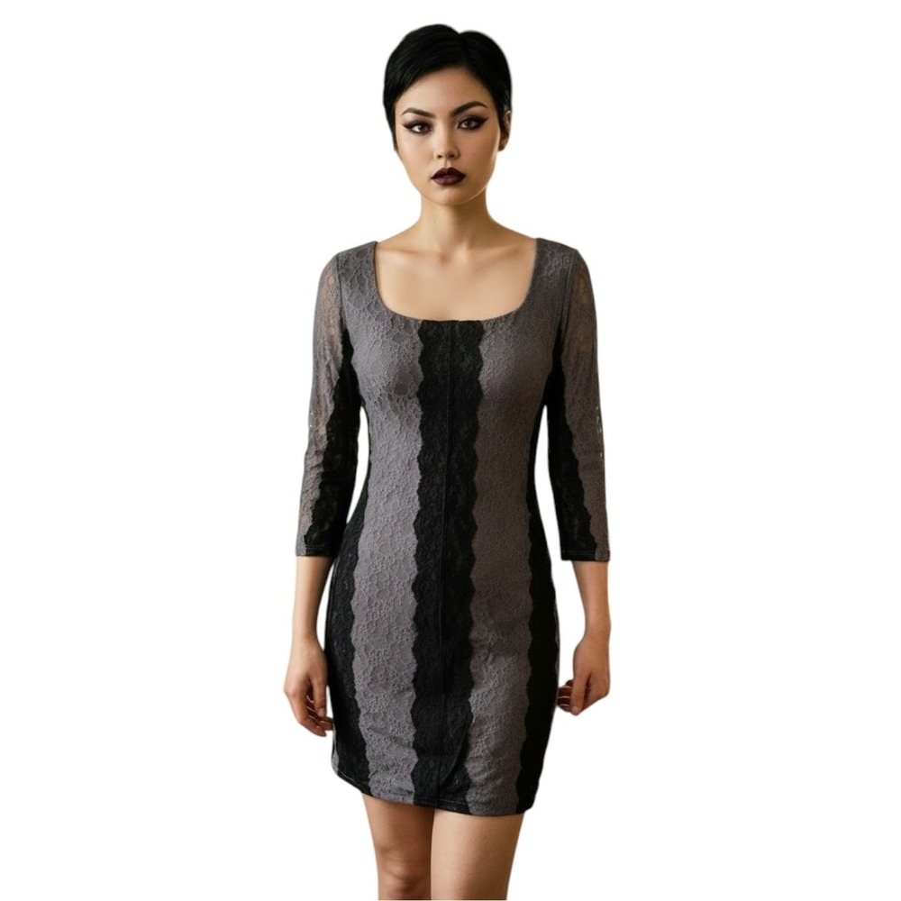 Victoria's Secret Lace Bodycon Dress Gray Black Whimsigoth Goth Romantic‎ Small